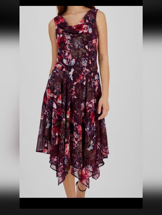 Robbie Bee Dresses & Skirts - Signature by Robbie Bee Floral Midi Dress 8P Purple Pink Sleeveless Cowl Neck